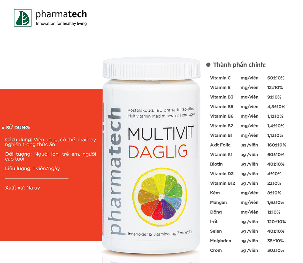 Bổ sung vitamin khoáng chất Multivit Daglig Pharmatech Na Uy