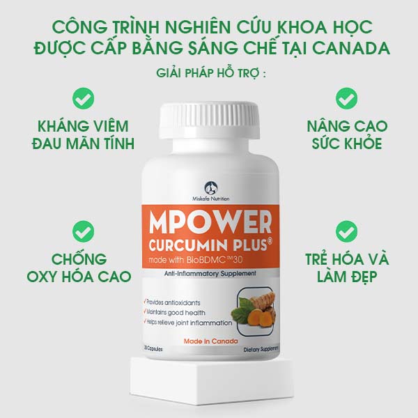 Viên Uống Mpower Curcumin Plus BioBDMC30 Canada Tăng Cường Sức Khỏe, Chống Lão Hóa 30 Viên