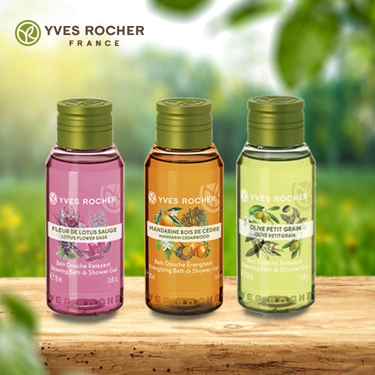 Gel tắm mini Yves Rocher kết hợp giữa lá sen và tinh dầu lá xô thơm