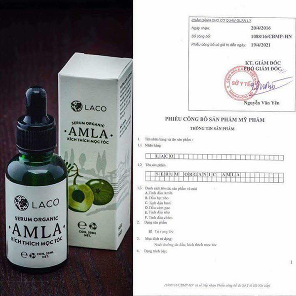 Phiếu công bố sản phẩm mỹ phẩm serum dưỡng và kích thích mọc tóc Amla